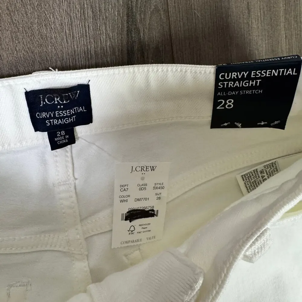 J.Crew Curvy Essential Straight Jeans WMNS 28 White Denim All Day Stretch Ankle